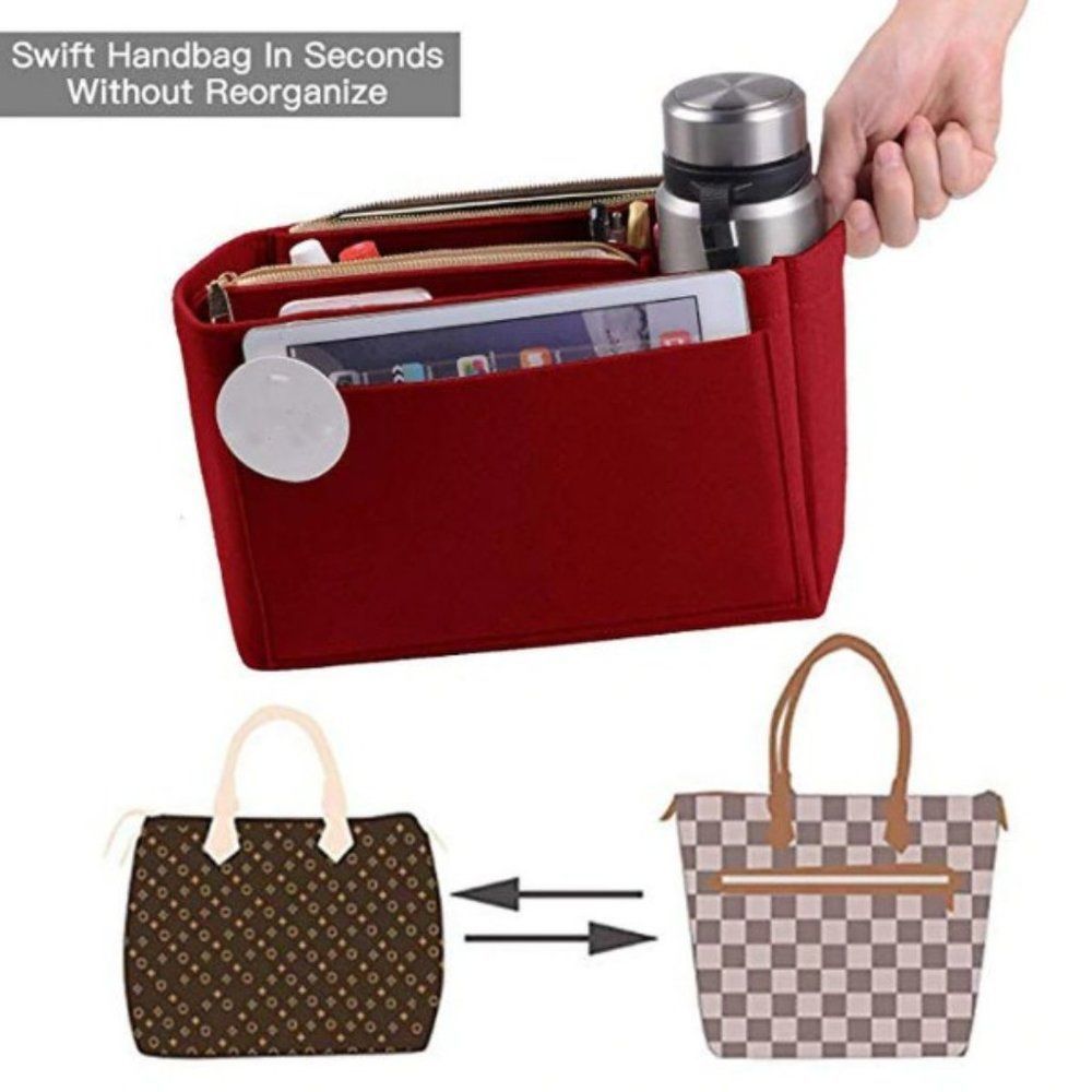 Insert/Organizer- Medium- Designer Handbags/Totes -Wine Red Style1 - Picture 6 of 10